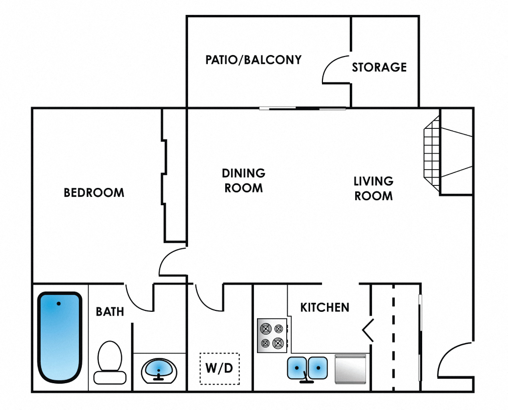 Floor plan for 1 bed, 1 bath, 880 sqft
